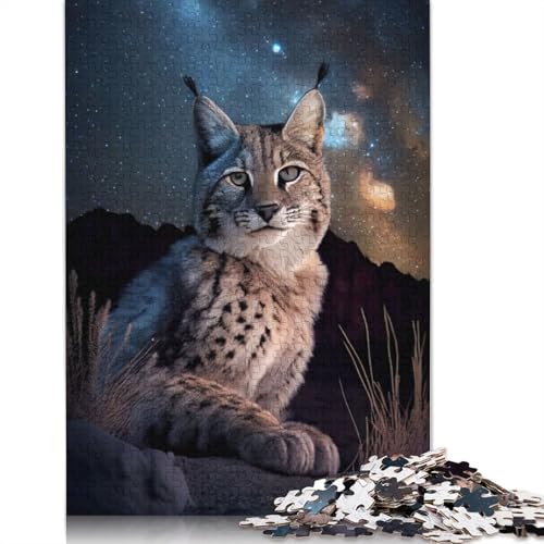 Bobcat unter Sternenhimmel Puzzle, farbenfrohe und Coole Puzzles für Kinder ab 12 Jahren, 520 Teile (52 x 38 cm) von GQmoney