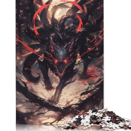 Böser schwarzer Kitsune-Fuchs, 1000-teiliges Puzzle für Erwachsene, Spielzeug, Denkspiel, Lernspiel für Erwachsene, Stressabbau, Heimdekoration, 1000 Teile (75 x 50 cm) von GQmoney