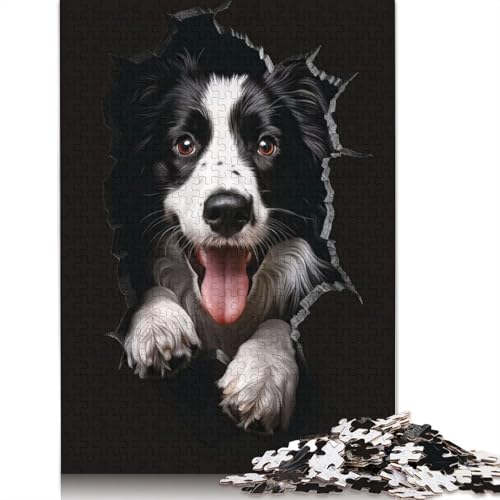 Border Collie-Puzzle mit 1000 Teilen, Schwierigkeitsgrad für Erwachsene, Lernspielzeug, Spiele, 1000 Stück (75 x 50 cm) von GQmoney