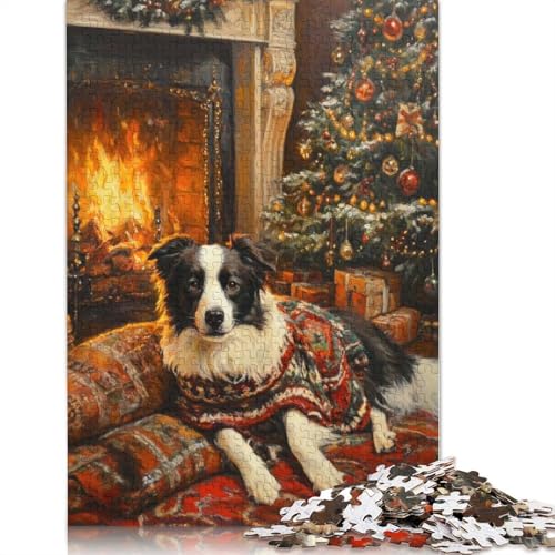 Border Collie im Weihnachtspullover, Weihnachtshund, Wandkunst-Puzzle für Erwachsene, 1000 Teile, Papierpuzzles für Jugendliche ab 12 Jahren, 300-teilig von GQmoney