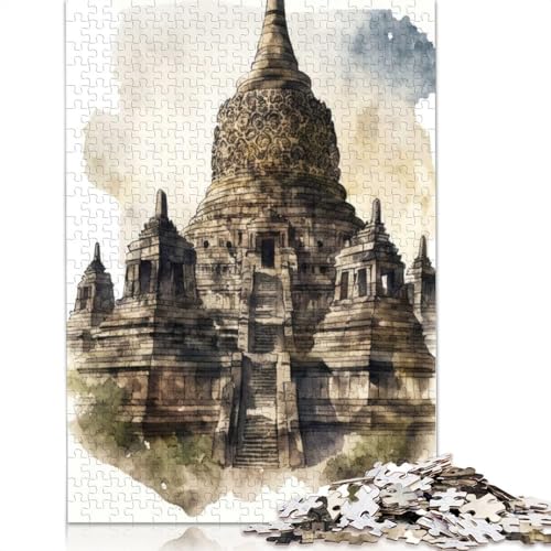 Borobudur-Tempel-Gemälde-Puzzles für Erwachsene, 1000-teiliges Puzzle für Teenager, Lernspiel, Herausforderungsspielzeug, 1000 Stück (38 x 26 cm) von GQmoney