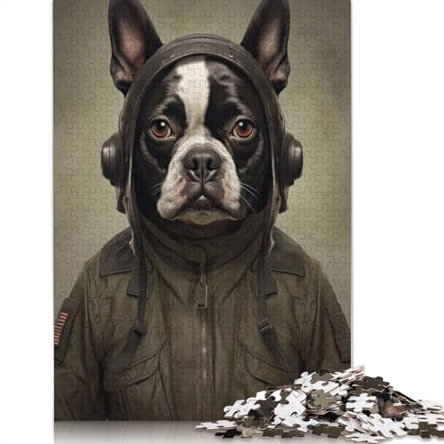 Boston Terrier Soldat Puzzle für Erwachsene und Kinder. Tolles Geschenk, Herausforderungsspielzeug, Lernspiele, Heimdekoration, ab 14 Jahren, 520 Teile (52 x 38 cm) von GQmoney