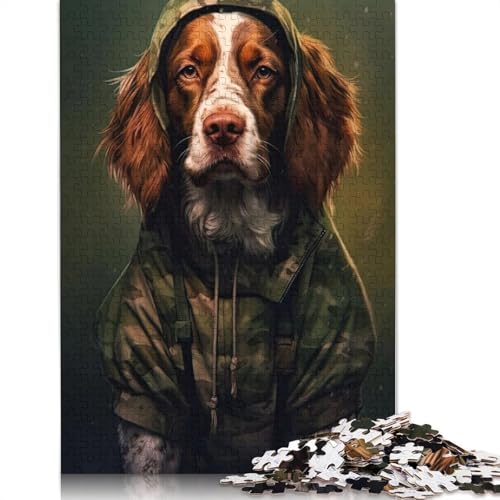 Brittany Spaniel Camo Puzzle für Erwachsene und Kinder. Skurriles Herausforderungsspielzeug, Lernspiel, Heimdekoration, ab 14 Jahren, 1500 Teile (85 x 57 cm) von GQmoney