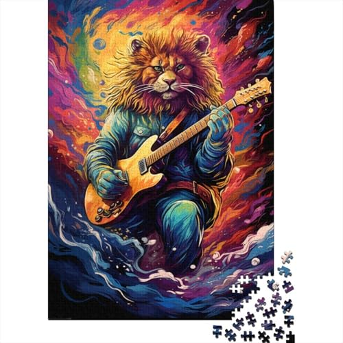 Buntes Kunst-Gitarren-Löwen-Puzzle, einzigartige Heimdekoration, 100% recycelter Karton, Puzzle für Erwachsene, 1000 Teile (75 x 50 cm) von GQmoney