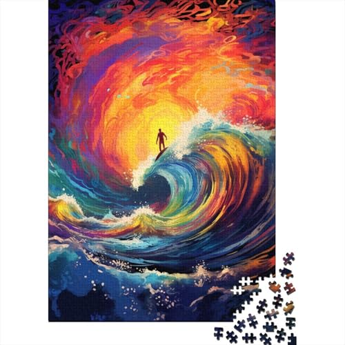 Buntes Kunst-Surf-Puzzle, einzigartige Heimdekoration, 100% recycelter Karton, Puzzle für Erwachsene, 1000 Teile (38 x 26 cm) von GQmoney