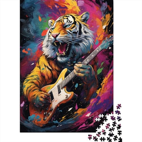 Buntes Kunst-Tiger-Gitarren-Puzzle, Dekompressionsspielzeug, 100% recycelter Karton, Puzzle für Erwachsene, 1000 Teile (38 x 26 cm) von GQmoney