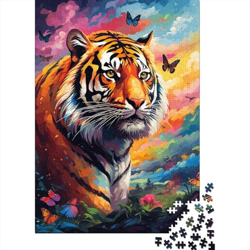 Buntes Tiger-Puzzle, rechteckig, aus Pappe, 100% recyceltem Karton, für Erwachsene und Kinder, 1000 Teile (38 x 26 cm) von GQmoney