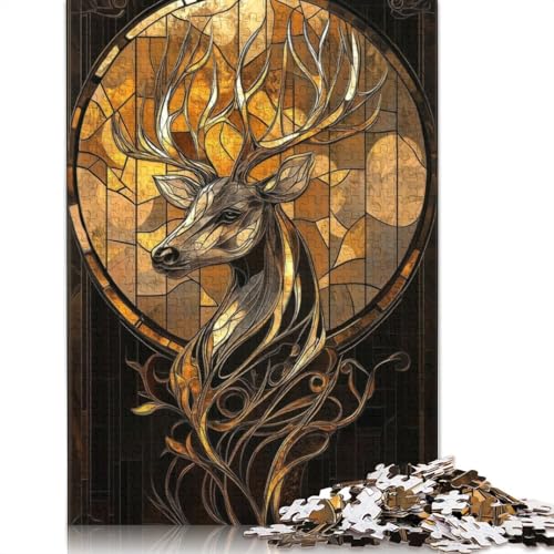 Buntglas-Puzzle mit Hirschmotiv für Erwachsene und Kinder. Unmögliches Herausforderungsspielzeug, Lernspiele, Heimdekoration, ab 14 Jahren, 1000 Teile (75 x 50 cm) von GQmoney