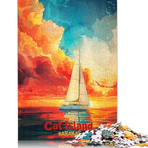 Cat Island Art Poster Puzzle für Erwachsene, Premium-Puzzle aus 100% recyceltem Brett, Problemlösungsrätsel für Erwachsene und Kinder, 520 Teile (52 x 38 cm) von GQmoney