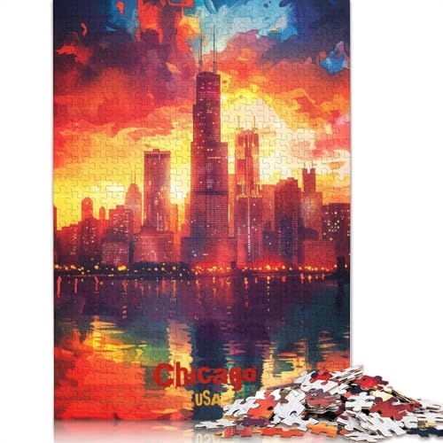 Chicago Art Poster Puzzle für Erwachsene, Premium-Puzzle aus 100% recyceltem Brett, schwierige Puzzles für Kinder ab 12 Jahren, 1000 Teile (75 x 50 cm) von GQmoney