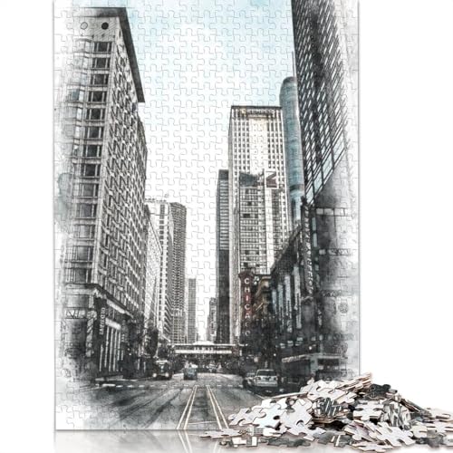 Chicago Street Puzzle, rechteckiges Papppuzzle, Geschenk für Kinder ab 12 Jahren, 1000 Teile (75 x 50 cm) von GQmoney