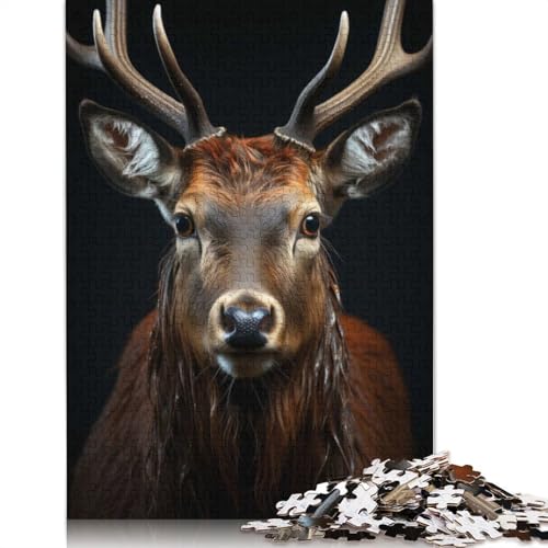 Cooles Hirsch-Tierporträt-Puzzle für Erwachsene, Premium-Puzzle aus 100% recyceltem Brett, schwierige Puzzles für Kinder ab 12 Jahren, 1000 Teile (75 x 50 cm) von GQmoney