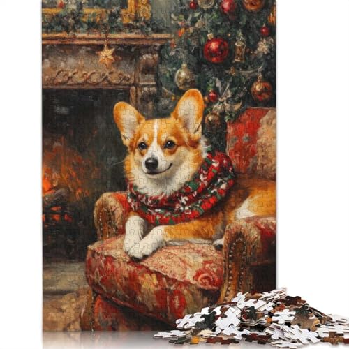 Corgi-Weihnachtsporträt, gemütlicher Feiertagshund-Druck, 1000 Teile, Papierpuzzle, Lernspiel, Herausforderungsspielzeug (75 x 50 cm) von GQmoney