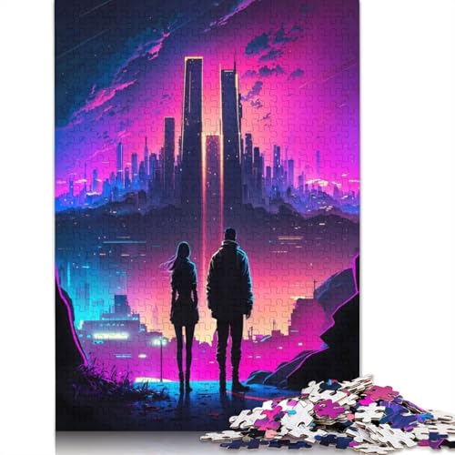 Cyber Love Neon Night City 1000-teiliges Puzzle für Erwachsene, 100% recycelte Holzplatte, schwierige Puzzles für Frauen und Männer, 1000 Teile (75 x 50 cm) von GQmoney