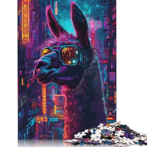 Cyberpunk-Lama-Neon-Puzzles für Erwachsene und Kinder. Tolle Geschenke, Herausforderungsspielzeug, Lernspiele, Heimdekorationsgeschenke, 1000 Teile (75 x 50 cm) von GQmoney