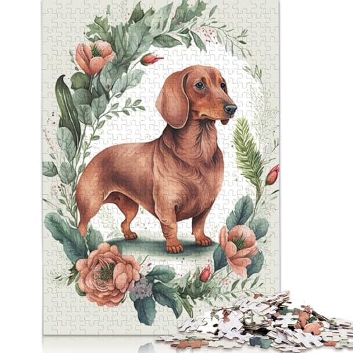 Dackel-Blumenporträt, 1000-teiliges Puzzle für Erwachsene | | Familienspaß-Puzzles für Erwachsene, Geschenke, Denkspiele, 1000 Teile (75 x 50 cm) von GQmoney