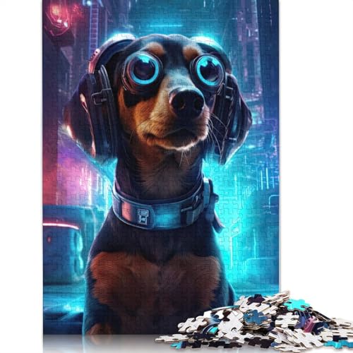 Dackel-Cyberpunk-Puzzle mit 1000 Teilen für Kinder ab 18 Jahren – Familienaktivität, Puzzle, Lernspiele, schwierig und herausfordernd (75 x 50 cm) von GQmoney