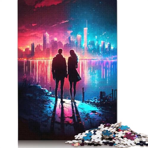 Das rot-Blaue Neon-Stadt-Puzzle für Erwachsene, kreative Spiele, Puzzle-Geschenk für Jungen oder Mädchen, 520 Teile (52 x 38 cm) von GQmoney