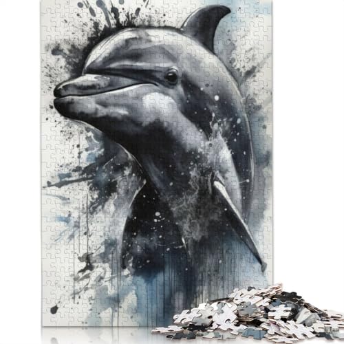 Delphin-Schönheit, Schwarze Tinte, Puzzle für Erwachsene und Kinder. Skurriles Herausforderungsspielzeug, Lernspiel, Heimdekoration, ab 14 Jahren, 1000 Teile (75 x 50 cm) von GQmoney