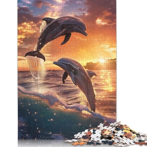 Delphin-Tanz bei Sonnenuntergang, 1000-teiliges Puzzle für Erwachsene | | Familienspaß-Puzzles für Erwachsene, Geschenke, Denkspiele, 1000 Teile (75 x 50 cm) von GQmoney