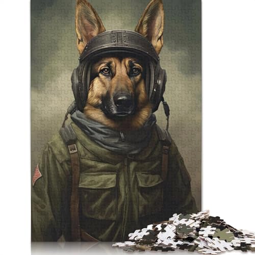 Deutscher Schäferhund-Soldat, 1000-teiliges Puzzle für Kinder ab 18 Jahren – Familienaktivität, Puzzle, Lernspiele, schwierig und herausfordernd (38 x 26 cm) von GQmoney