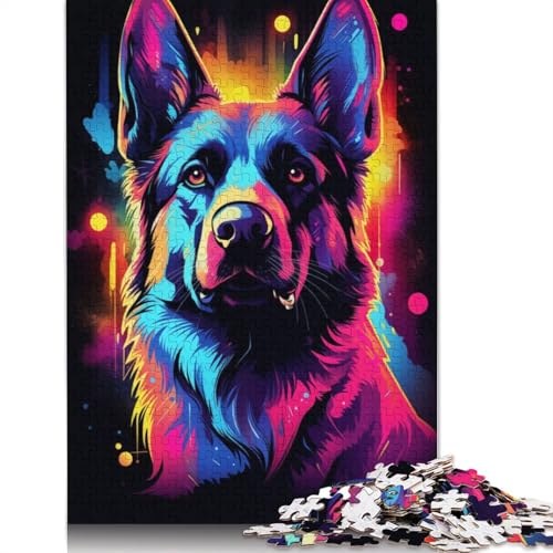 Deutscher Schäferhund Synthwave Puzzle für Erwachsene, Premium-Puzzle aus 100% recyceltem Brett, Problemlösungspuzzles für Erwachsene und Kinder, 520 Teile (52 x 38 cm) von GQmoney