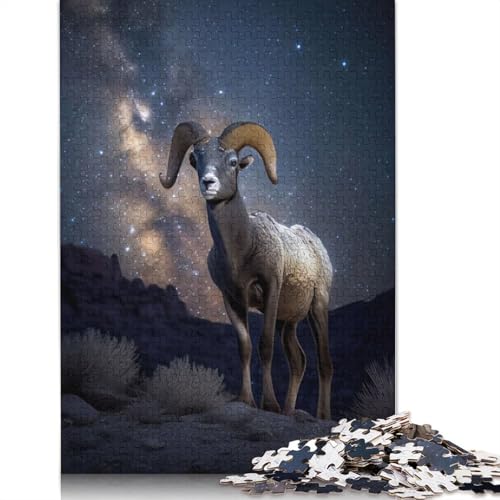 Dickhornschaf unter Sternen, Puzzle für Erwachsene, Denksportaufgaben für Erwachsene, Puzzlespiele für Erwachsene und Teenager, 1000 Teile (75 x 50 cm) von GQmoney