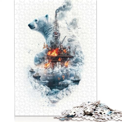 Eisbär- und Ölbohrinsel-Puzzle für Erwachsene und Kinder. Unmögliches Herausforderungsspielzeug, Lernspiele, Heimdekoration, ab 14 Jahren, 520 Teile (52 x 38 cm) von GQmoney