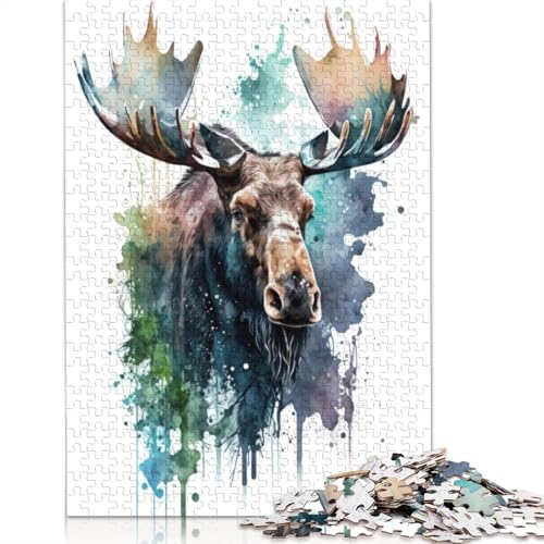 Elch in Aquarell-Puzzle für Erwachsene und Kinder. 1000 Teile, skurrile Herausforderung, Spielzeug, Lernspiele, Heimdekoration, Geschenke, 1000 Teile (75 x 50 cm) von GQmoney
