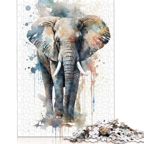 Elefant in Aquarell-Puzzles für Erwachsene ab 18 Jahren, Upe-Lernspiele, Puzzle für Erwachsene und Kinder, 520 Teile (52 x 38 cm) von GQmoney
