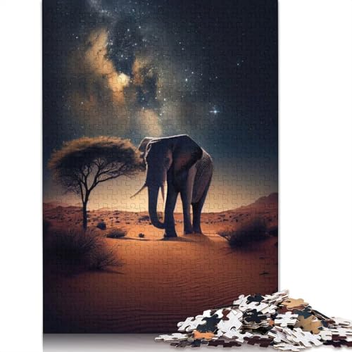 Elefant unter dem Nachthimmel, Puzzle für Erwachsene, 1000 Teile, 100% recycelte Holzplatte, Denkpuzzle für Erwachsene, für Jungen oder Mädchen, 1000 Teile (75 x 50 cm) von GQmoney