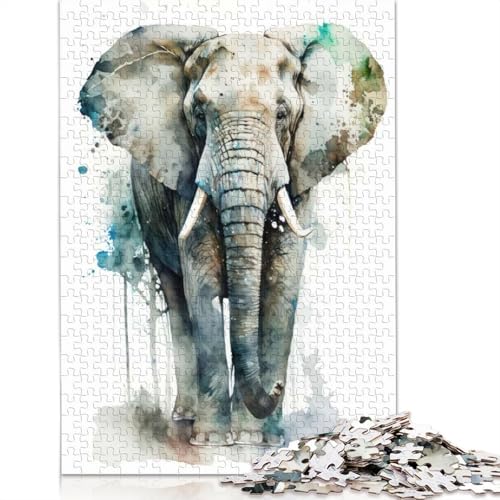 Elefanten-Aquarell-Puzzle für Erwachsene, 1000 Teile, Puzzles für Erwachsene und Teenager ab 12 Jahren, 1000 Teile (75 x 50 cm) von GQmoney