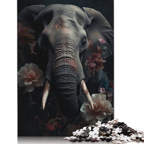 Elefantenporträt-Puzzle für Erwachsene und Kinder. Tolles Geschenk, Herausforderungsspielzeug, Lernspiele, Heimdekoration, ab 14 Jahren, 1000 Teile (75 x 50 cm) von GQmoney