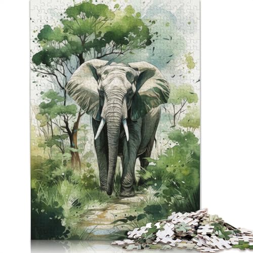 Elefantensafari-Tintenpuzzle für Erwachsene und Kinder. Unmögliches Herausforderungsspielzeug, Lernspiele, Heimdekoration, ab 14 Jahren, 1000 Teile (75 x 50 cm) von GQmoney