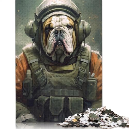 Englische Bulldogge, Soldat, Puzzle für Erwachsene und Kinder. Tolle Geschenke, Herausforderungsspielzeug, Lernspiele, Heimdekoration, Geschenke, 1000 Teile (75 x 50 cm) von GQmoney