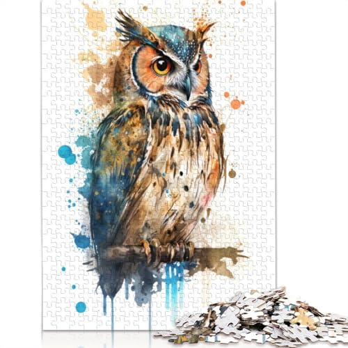 Eule in Aquarell-Puzzles für Erwachsene und Kinder. Unmögliches Herausforderungsspielzeug, Lernspiele, Heimdekoration, ab 14 Jahren, 1500 Teile (85 x 57 cm) von GQmoney