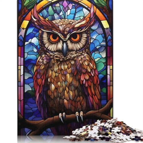 Eulen-Buntglas-Puzzles für Erwachsene, schwierige und anspruchsvolle Denksportaufgaben für Erwachsene und Kinder, 1000 Teile (75 x 50 cm) von GQmoney