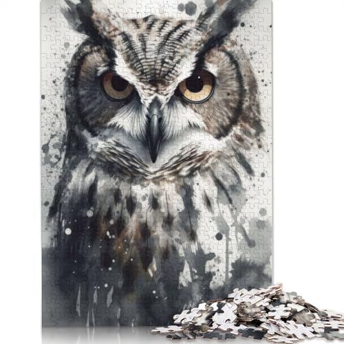 Eulen-Schönheits-Aquarell-Puzzle für Erwachsene und Kinder, 1500 Teile, skurrile Herausforderung, Spielzeug, Lernspiele, Heimdekoration, Geschenke, 1500 Teile (85 x 57 cm) von GQmoney
