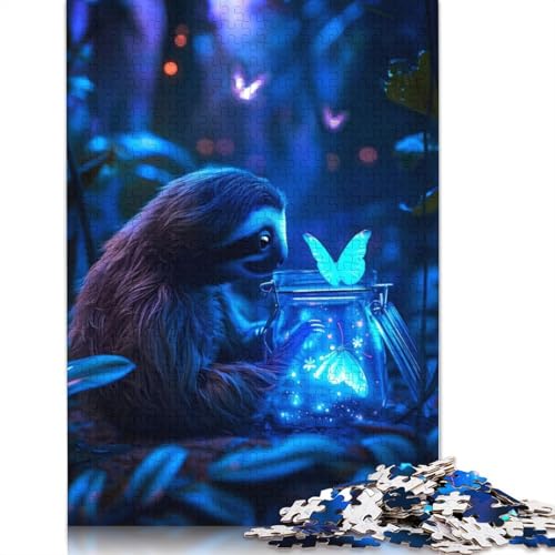 Faultier mit Schmetterling, Puzzle 1000 Teile, Entspannungs-Herausforderungsspielzeug, schwierige Puzzles für Frauen und Männer, 1000 Teile (75 x 50 cm) von GQmoney