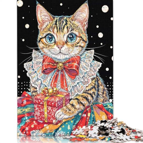 Festliche Katze mit Geschenk-Puzzle, 1000 Teile, für Erwachsene und Jugendliche ab 12 Jahren, 1000 Teile (75 x 50 cm) von GQmoney