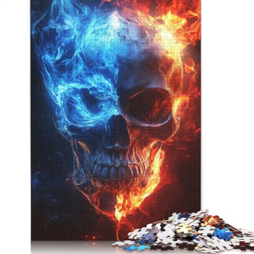 Feuer- und EIS-Totenkopf-Puzzle für Erwachsene und Kinder. Unmögliches Herausforderungsspielzeug, Lernspiel, Heimdekoration, ab 14 Jahren, 1000 Teile (75 x 50 cm) von GQmoney