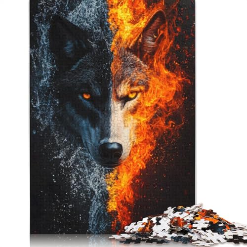 Feuer- und Wasserwolf-Puzzle für Erwachsene, Premium-Puzzle aus 100% recyceltem Brett, Problemlösungspuzzles für Erwachsene und Kinder, 1000 Teile (75 x 50 cm) von GQmoney