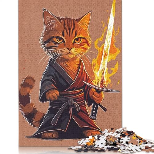 Feuerschwert-Katze, 1000-teiliges Puzzle für Erwachsene, Spielzeug, Denkspiel, Lernspiel für Erwachsene, Stressabbau, Heimdekoration, 1000 Teile (38 x 26 cm) von GQmoney