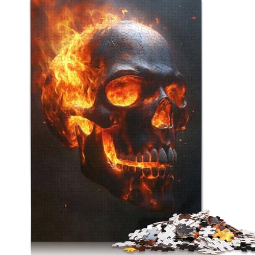 Flaming Skull Puzzle 1000 Teile Erwachsenenpuzzle Puzzles Holzpuzzles Nachhaltiges Puzzle für Erwachsene | Spiele 1000 Teile (75 x 50 cm) von GQmoney