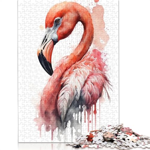 Flamingo in Aquarell-Puzzles für Erwachsene und Kinder. Tolles Geschenk, Herausforderungsspielzeug, Lernspiele, Heimdekoration, ab 14 Jahren, 520 Teile (52 x 38 cm) von GQmoney