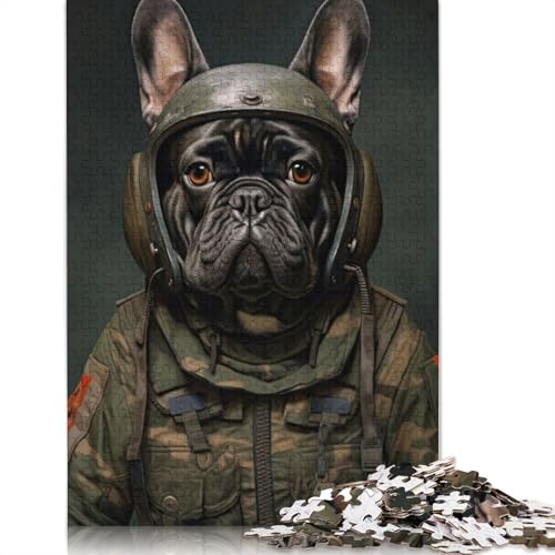Französische Bulldogge, Soldat, Puzzles für Erwachsene und Kinder. Unmögliches Herausforderungsspielzeug, Lernspiel, Heimdekoration, Geschenke, 1000 Teile (75 x 50 cm) von GQmoney