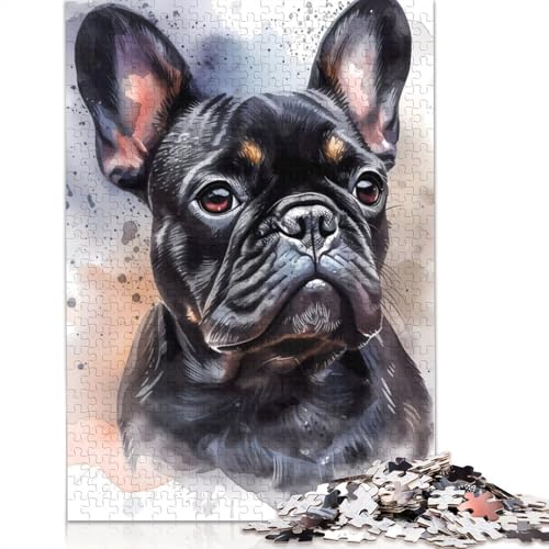 Französische Bulldogge Aquarell-Puzzles für Erwachsene und Kinder. Skurrile Herausforderung, Spielzeug, Lernspiel, Heimdekoration, Geschenke, 1500 Teile (85 x 57 cm) von GQmoney