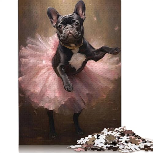 Französische Bulldogge-Ballerina-Puzzles für Erwachsene und Kinder. Skurrile Herausforderung, Spielzeug, Lernspiele, Heimdekoration, ab 14 Jahren, 1500 Teile (85 x 57 cm) von GQmoney