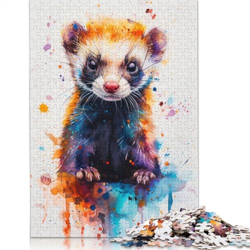 Frettchen-Aquarell-Puzzle für Erwachsene und Kinder. Skurriles Herausforderungsspielzeug, Lernspiel, Heimdekoration, ab 14 Jahren, 520 Teile (52 x 38 cm) von GQmoney