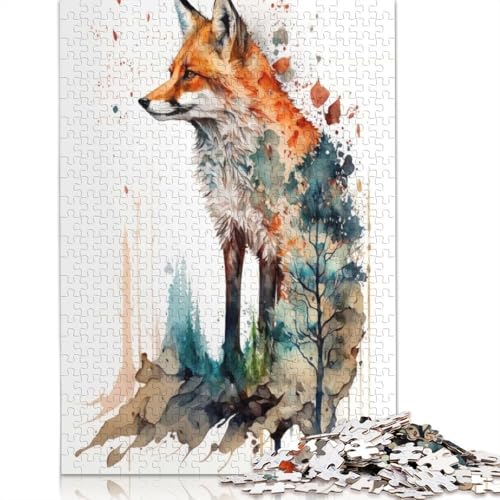 Fuchs-Aquarell, 1000 Teile, Papierpuzzle für Erwachsene, Puzzle, Lernspiel, Herausforderungsspielzeug, 1000 Teile (75 x 50 cm) von GQmoney
